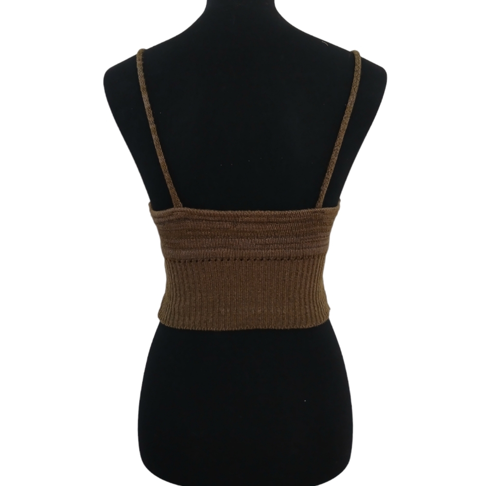Sweater Knit Crop Tank Top Olive Green Size Small NWOT Boho Knitted Crochet Sexy - Picture 4 of 9